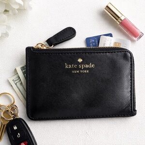Kate Spade New York Black Leather Zip Card Holder Slim Wallet